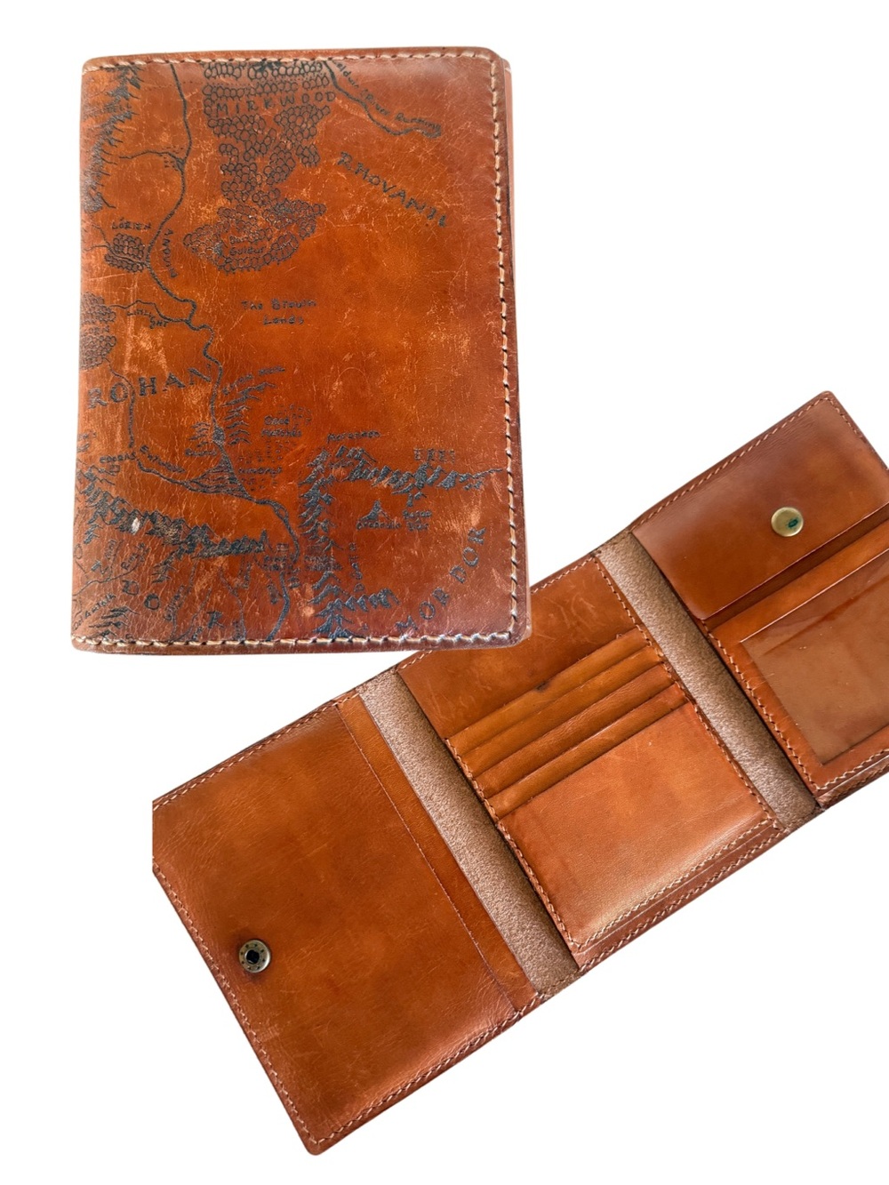 Full cowhide Leather Passport  and card Wallet Brown with Map Embossing travel